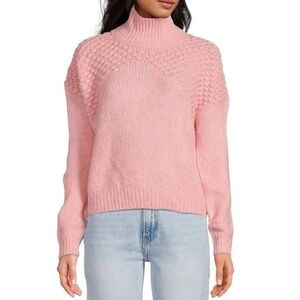 Free People Bradley Sweater L Pink Bubble Knit Mock Neck Popcorn Oversized Boho